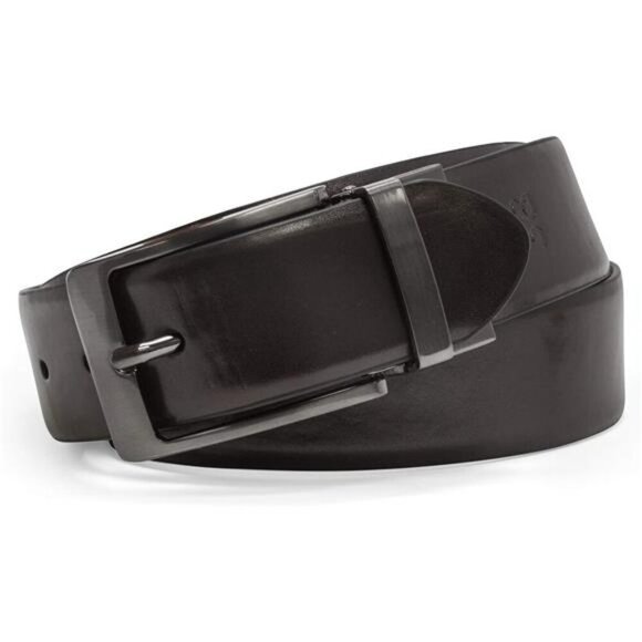 Mens Reversible Leather Belt Casual Dress Black Brown Adjustable Work Belt - Picture 4 of 7